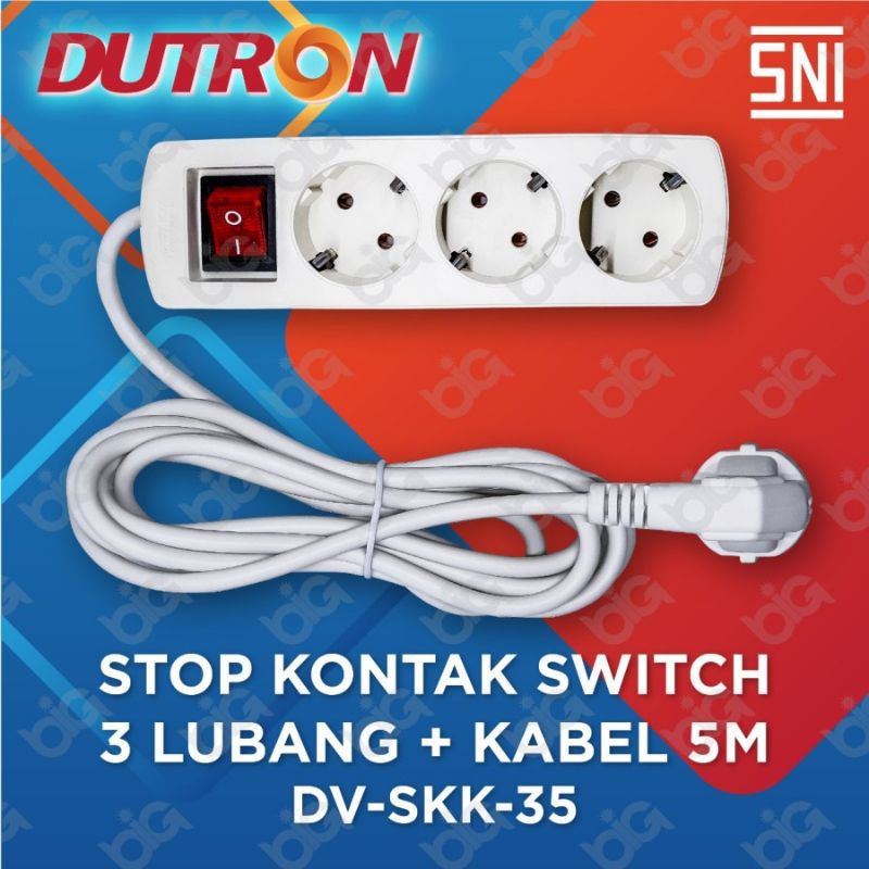 STOP KONTAK 3 LUBANG + KABEL 5 METER DUTRON DV-SKK-35 COLOK COLOKAN SAMBUNGAN LISTRIK KUNINGAN ASLI 3 LOBANG TANPA KABEL