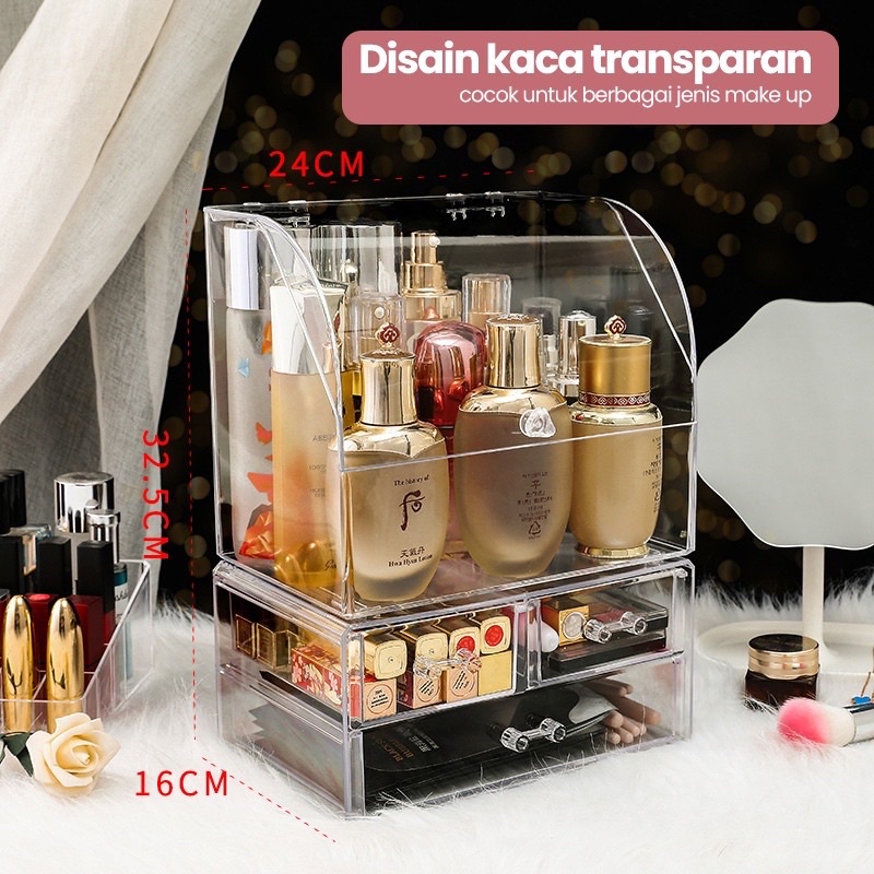 Rak Kosmetik Acrylic Rak Makeup Import Laci Tempat Penyimpanan Large Capacity