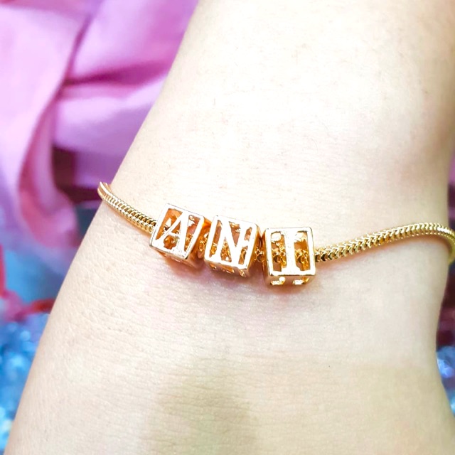 Gelang nama gelang tangan wanita gelang huruf gelang inisial gelang alphabet gelang replika emas