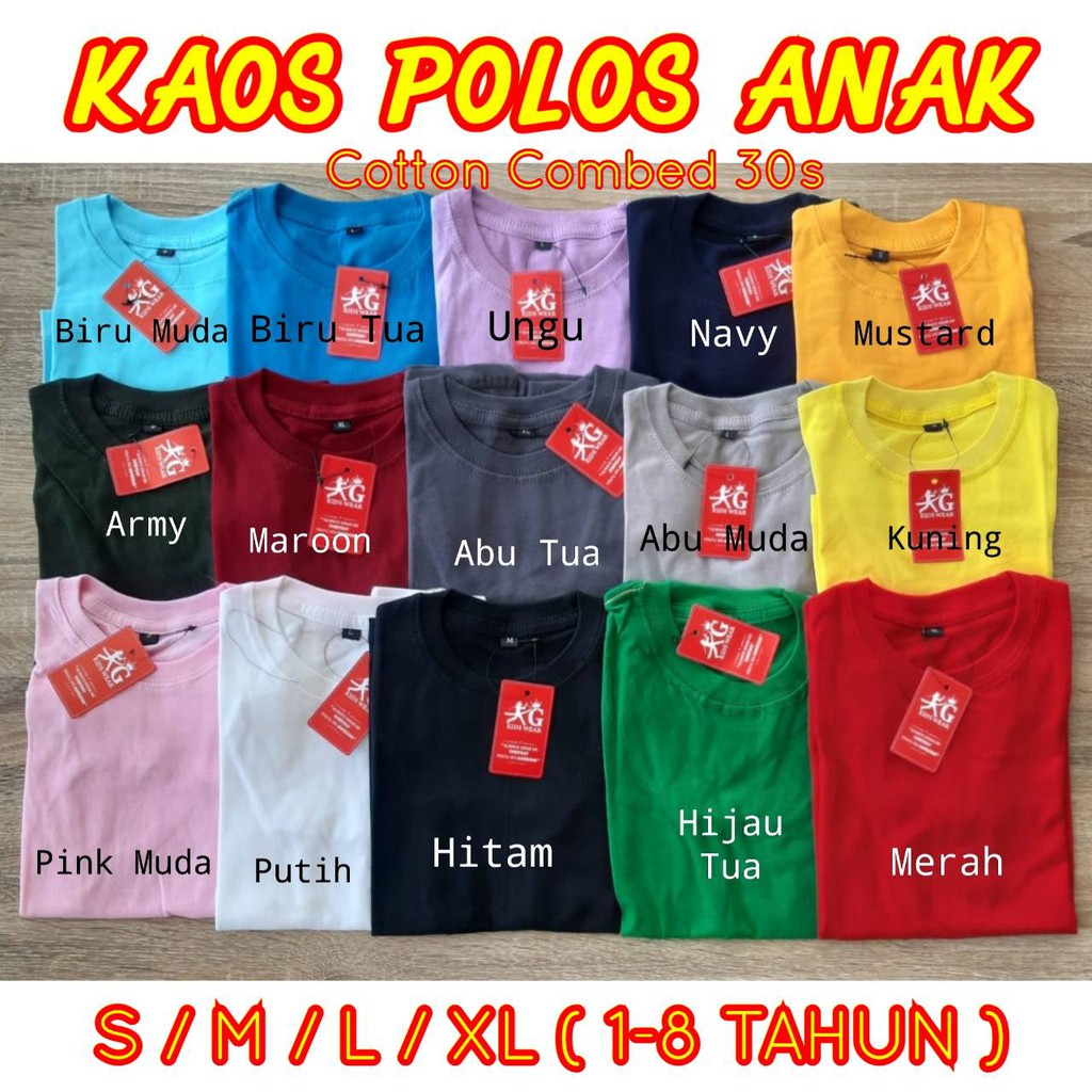 BISA COD KONVEKSI KAOS POLOS  ANAK  KATUN KOMBED TERLARIS 