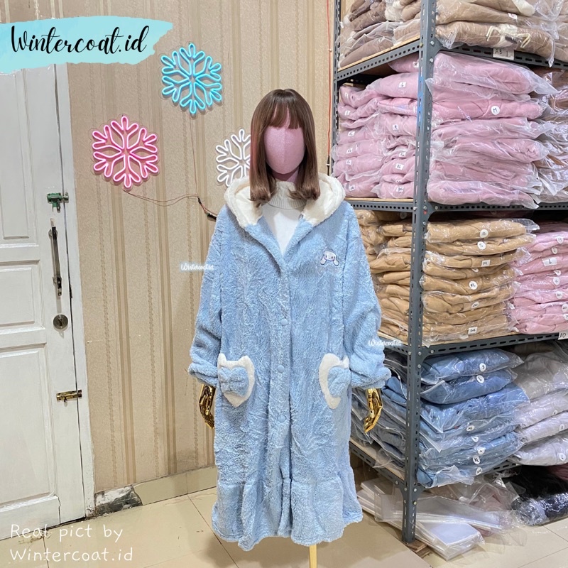 Piyama import wanita sanrio pajamas winter hangat fur bulu oversized onesie baju tidur cewek cinnamonroll