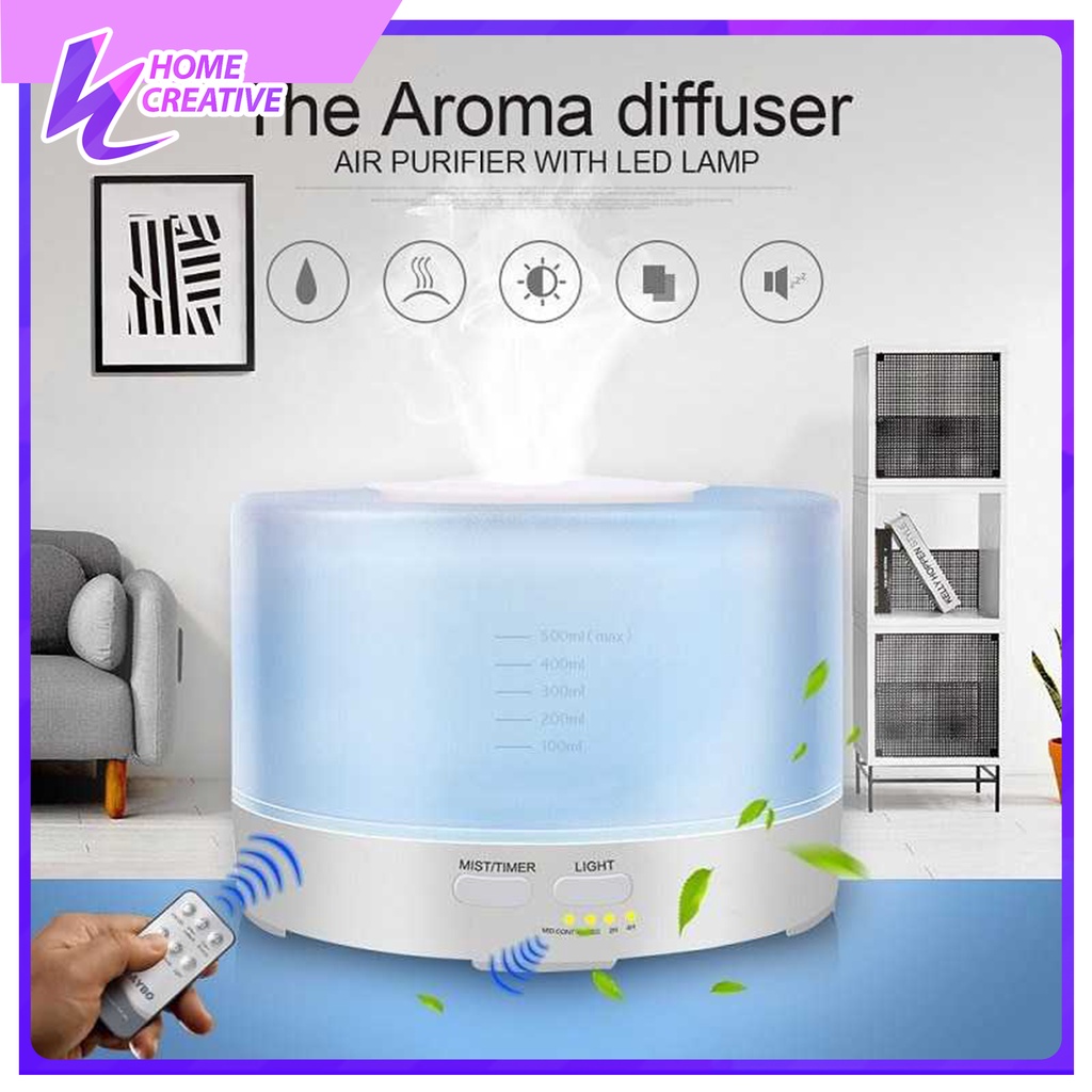 HOME CREATIVE 100% Original Humidifier 500 ML Diffuser Warna RGB Purefier Pelembab Udara Humidifier Ruangan Filter Ruangan Pengharum Ruangan Diffuser Bonus 12 Botol Esensial Oil Pure 100% Termurah