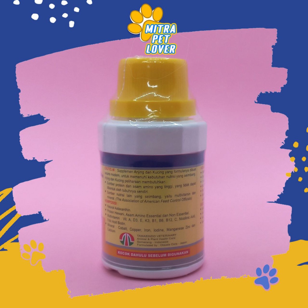 SUPLEMEN PERTUMBUHAN ANJING - EXOTIC M DOG 125 ML ORIGINAL - MULTIVITAMIN LENGKAP PERTUMBUHAN PUPPY DOGGY AMAN GEMUK PET ANIMAL HEALTHCARE AND VETERINARY TAMASINDO OBAT KESEHATAN DAN VITAMIN IMUN NAFSU MAKAN TERNAK HEWAN BINATANG PELIHARAAN MITRAPETLOVER