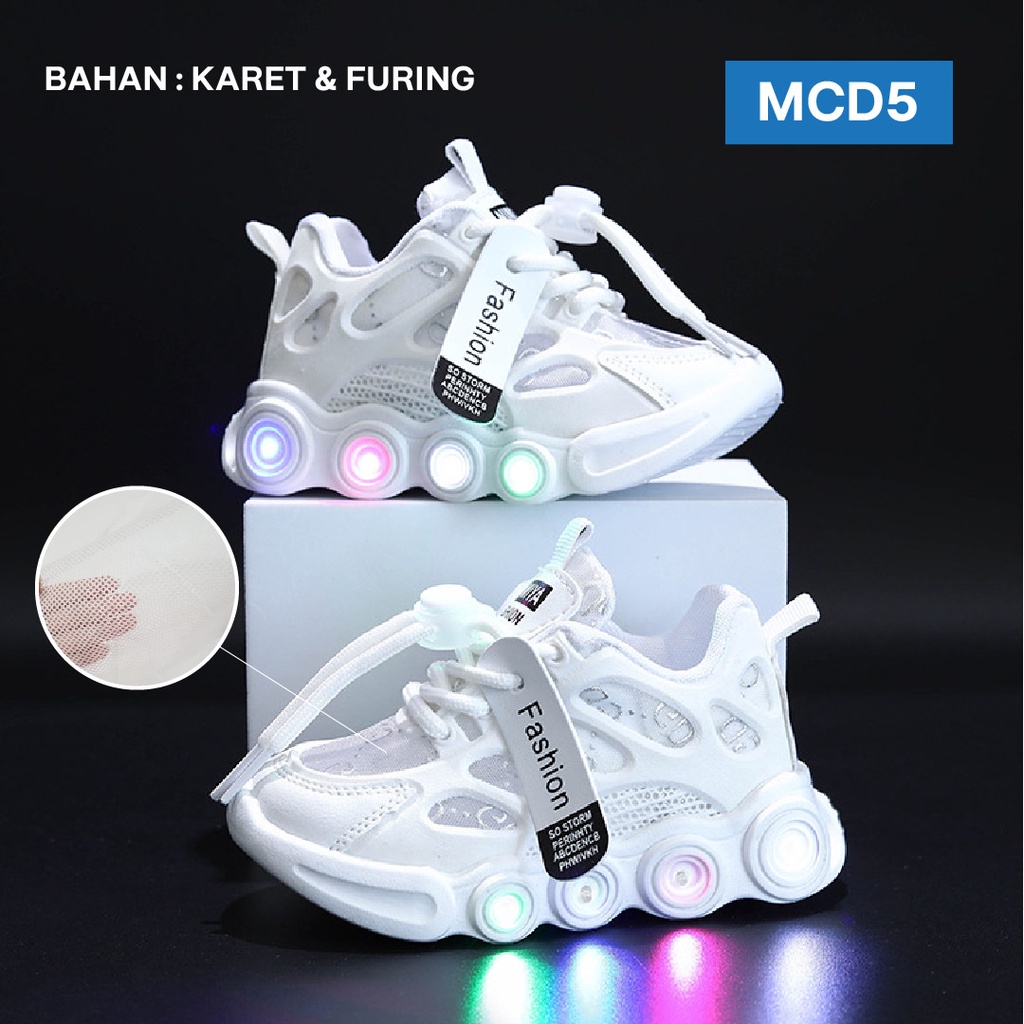 LAPAGO - Sepatu Sneaker LED Anak Laki Laki Perempuan Import Usia 1 - 5 Tahun Type MCD