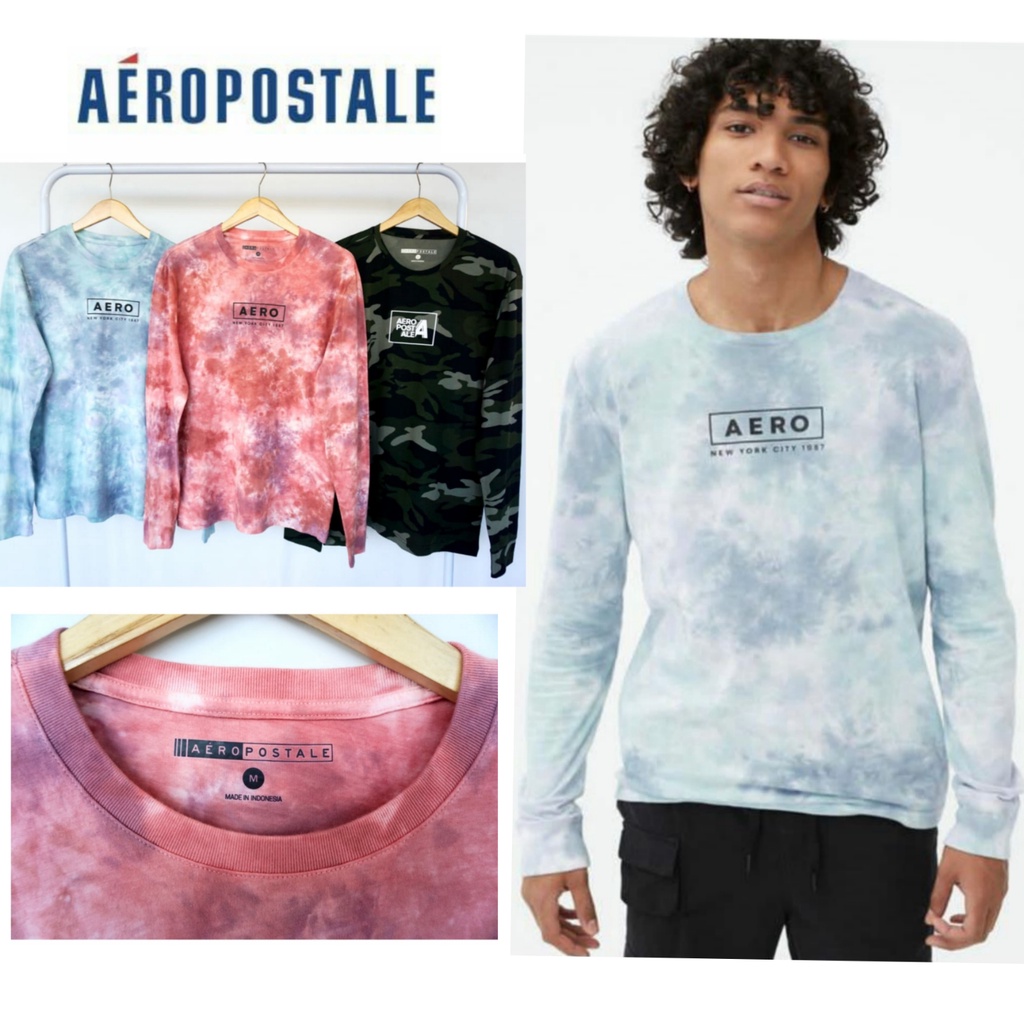 Kaos Pria/Unisex Lengan Panjang Tie Dye Aeropostale Original
