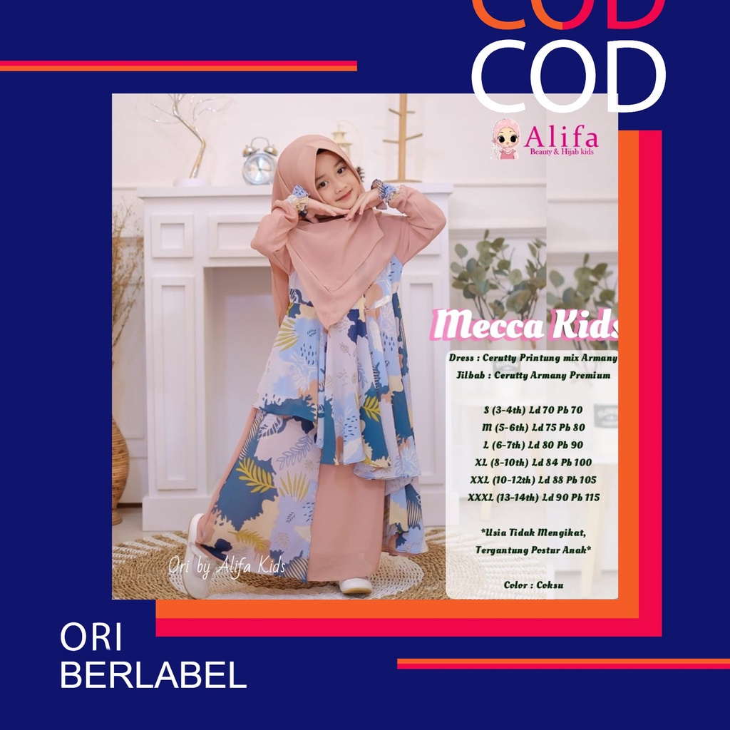 Mecca Syari Kids by Alifa Gamis Maxi Dress Anak Bahan CerutI Setelan Jilbab