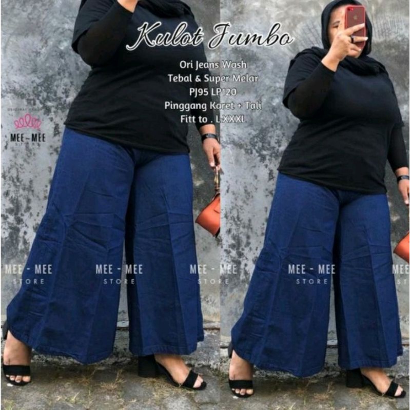 Kulot Jeans Premium Super Jumbo Fit To XXXL Max Bb 120 Kg / Celana Kulot Jeans Big Size Premium