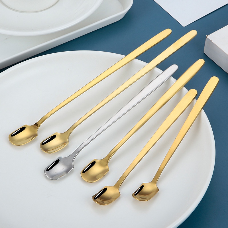 COD★ Sendok Makan stainless Steel 304 KoreaTeh Kopi Set Tea Spoon Mewah Sendok Sekop Es Krim Penutup Pengadukan Pegangan Panjang Kebutuhan Sehari-hari Bayi Sendok Garpu Murah Import Ready Stock