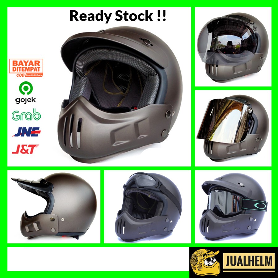 Helm Retro Cakil Modular Abu abu Doff (Vespa / Klasik / Vintage)