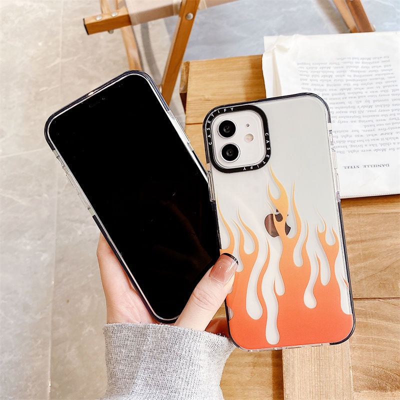 Soft Case Motif Api Dan Rumput Hijau Untuk iPhone 11 / 12 / 13 Pro Max 7 / 8 Plus / X / XR / Xs Max