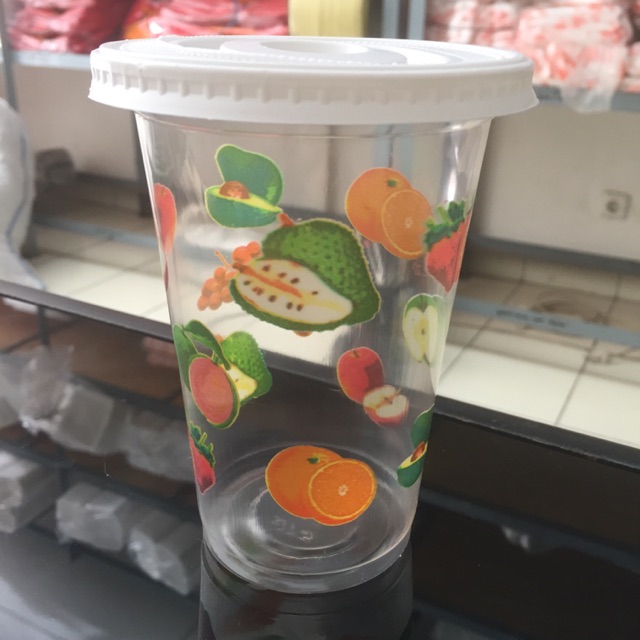  Gelas  Plastik  Juice Cup Buah 16 oz  Tutup  isi 50 