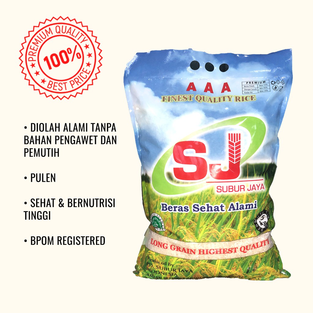 

Beras Sehat Alami Premium SJ - Subur Jaya Long Grain Rice / 5 - 25kg