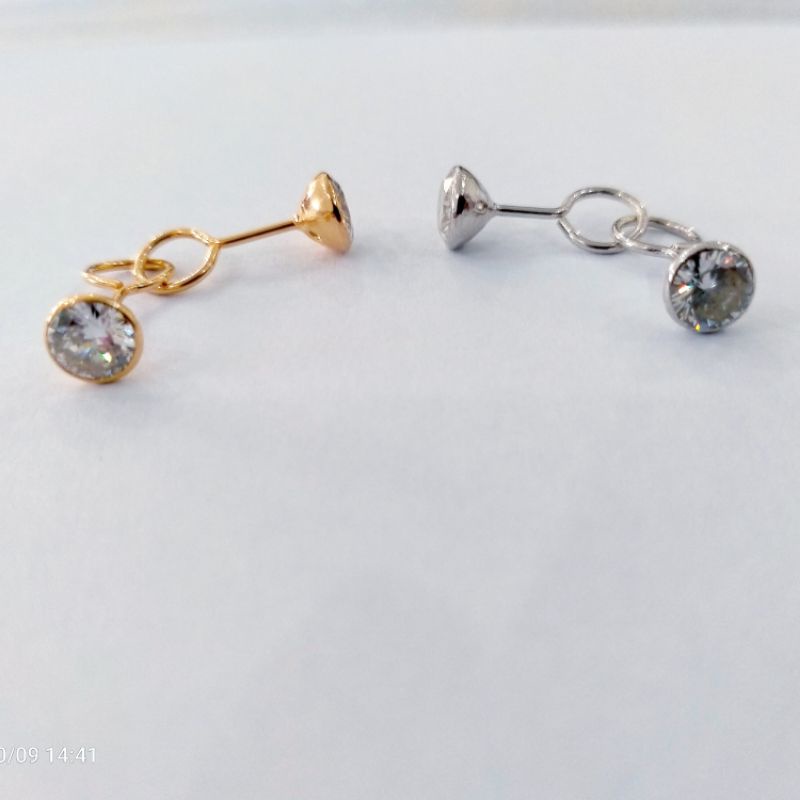 Anting Cowok Cewek Toge UniSex Batu Satu Perak Lapis Emas (925 Sterling Silver Gold Plated)