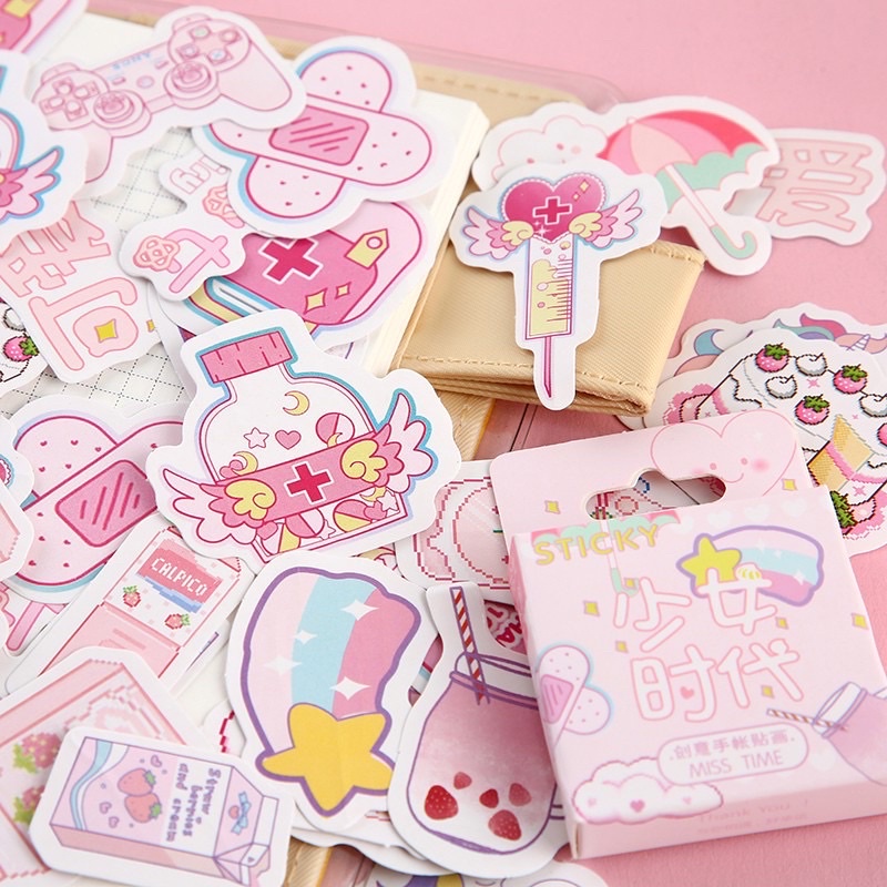 

molang stationery || 46 pas Kawaii Pink Sticky Sticker Cat Sticker Box Sticker Planner Scrapbook Student Stationery Alat Tulis