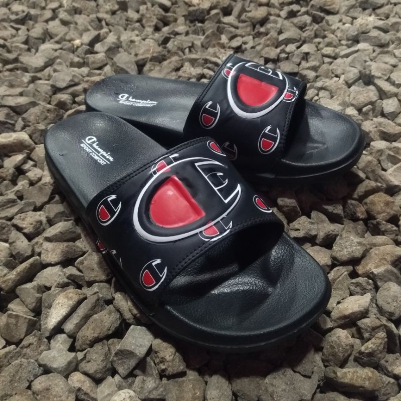 Sandal Champion Logo Full Print Black Mate