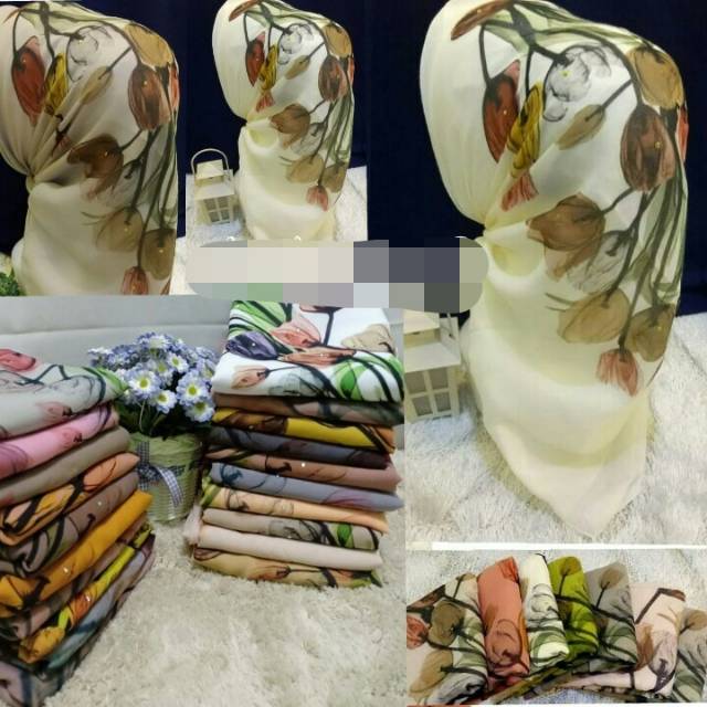 Bella square printing motif bunga tulip