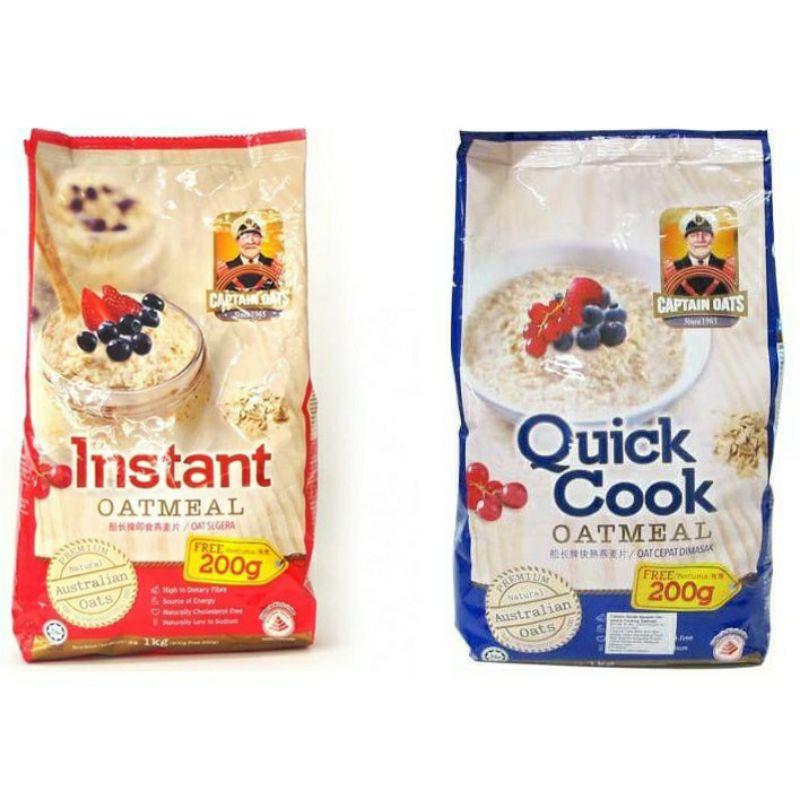 

Captain Oats 1kg (800+200gr) Instant Oatmeal Quick Cook Oatmeal Mpasi Oat Premium Oats