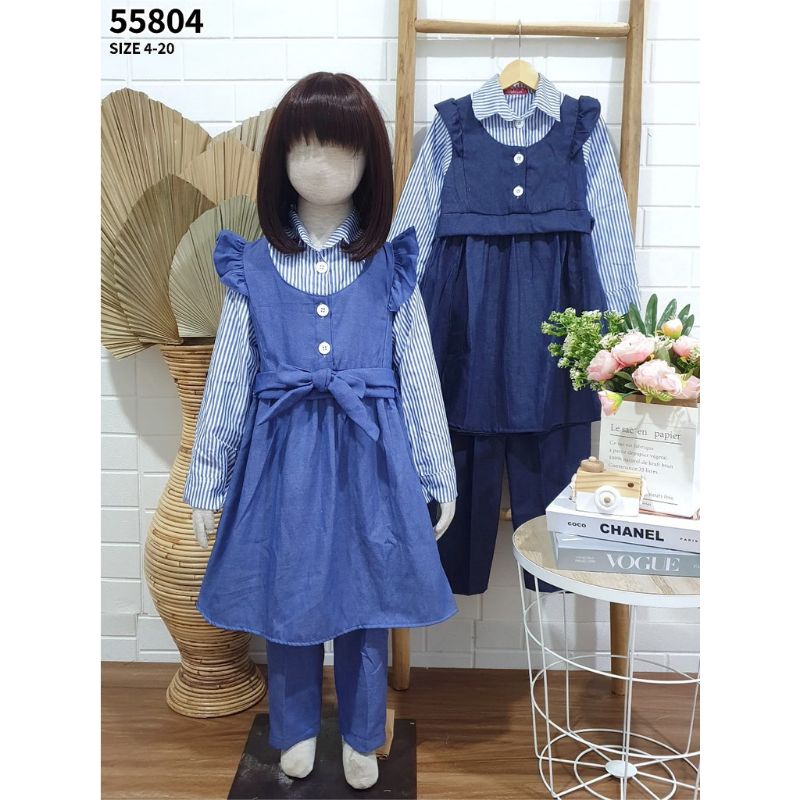 setelan Tunik anak perempuan/oneset Korean denim salur CATHERINE KIDS s
