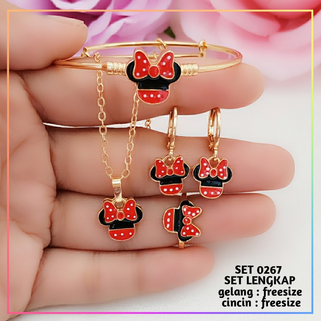 Set perhiasan xuping set anak mickey mouse merah perhiasan anak lapis emas gold 0267