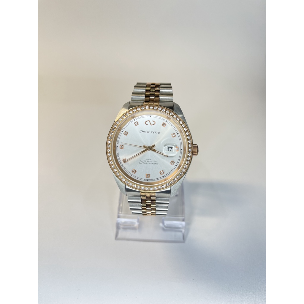 JAM TANGAN WANITA/PRIA CHRIST VERRA 72022-G ORIGINAL SILVER ROSEGOLD