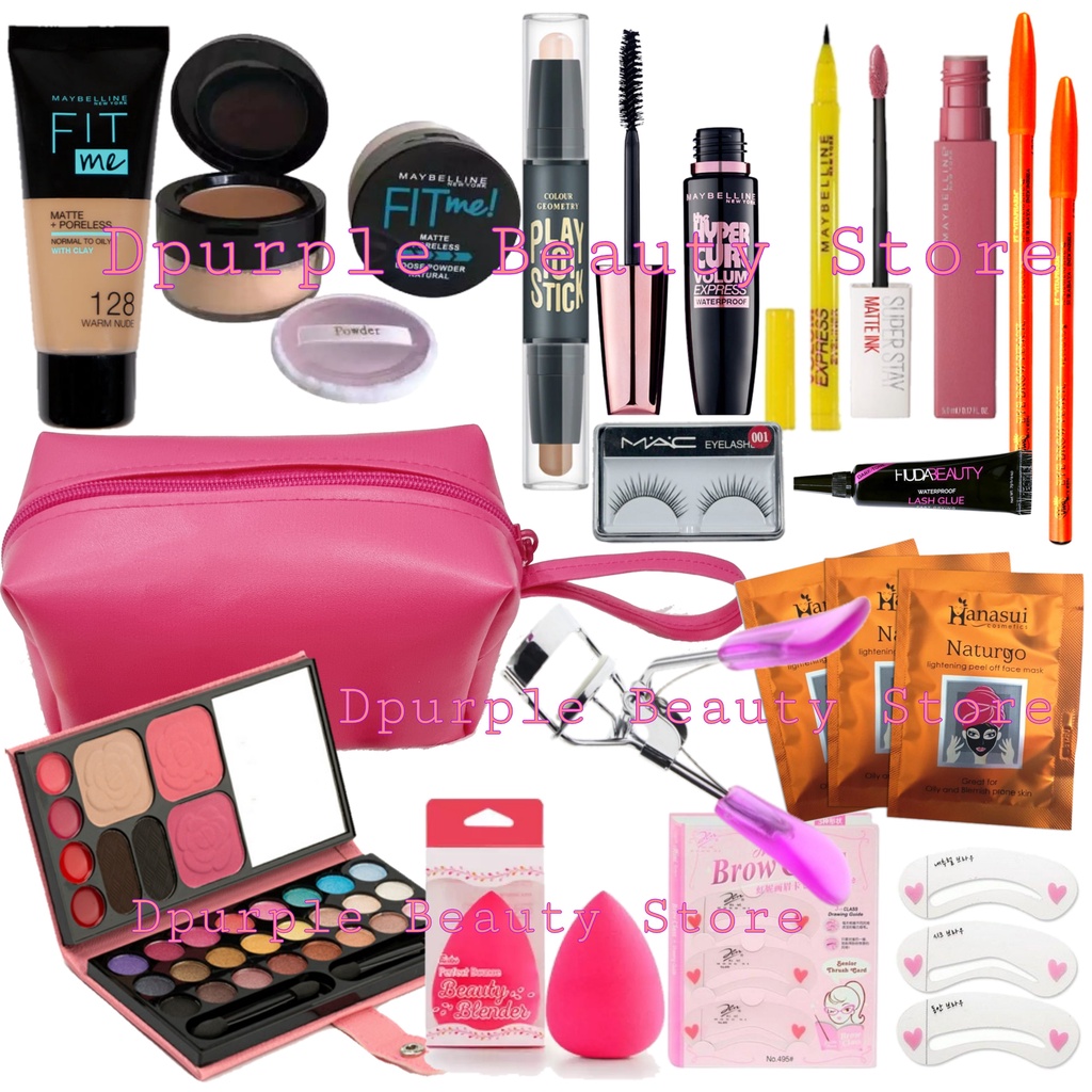 COD Termurah Paket Kosmetik Maybelline14 in 1 - Paket Make Up Maybelline Hemat 14 in 1 - Bedak Tabur - Fondation Tube - Concealer 2 in 1 - Eyeshadow Dompet 5 in 1 - Maskara - Lipcream - Eyeliner - Pensil Alis - Peletik Bulu Mata - Bulu Mata - Cetakan Alis