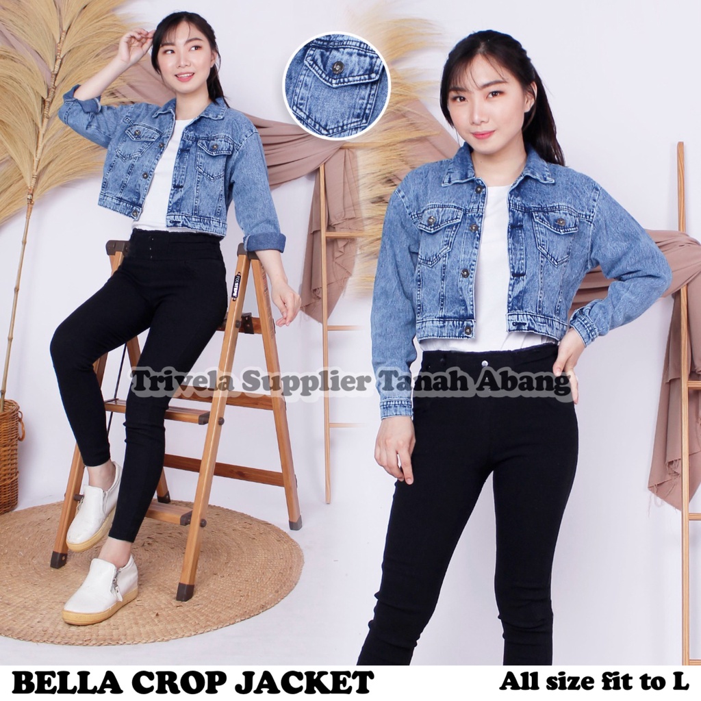 JACKET JEANS CROP BELLA / JAKET JEANS CROP WANITA