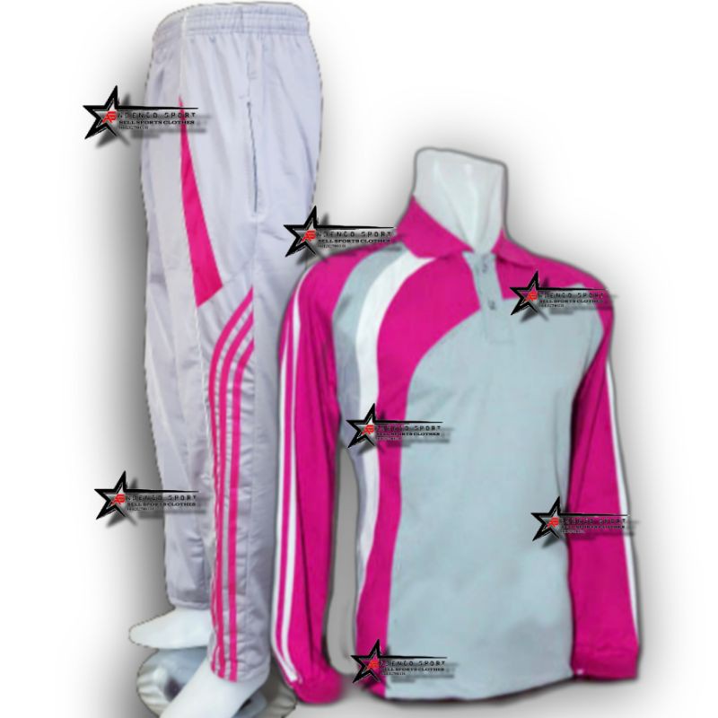 Setelan Kaos Olahraga | Stelan baju Olahraga Lengan Panjang-Abu pink