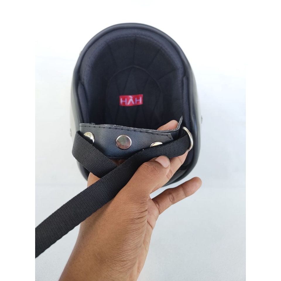 Helm Slim Head Putih List Hitam hah helm