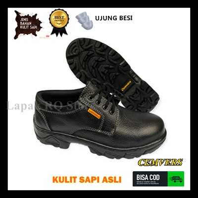 Sepatu Safety Slip On Sepatu Cemvers Safety Batok Besi Black Low Sepatu Kerja Proyek Kulit Original