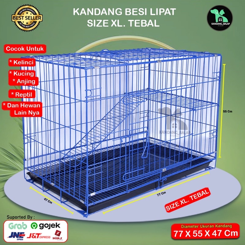 KANDANG KUCING TINGKAT BESAR BESI LIPAT SIZE XL(80x57x50) u/ KUCING ANJING DLL-3
