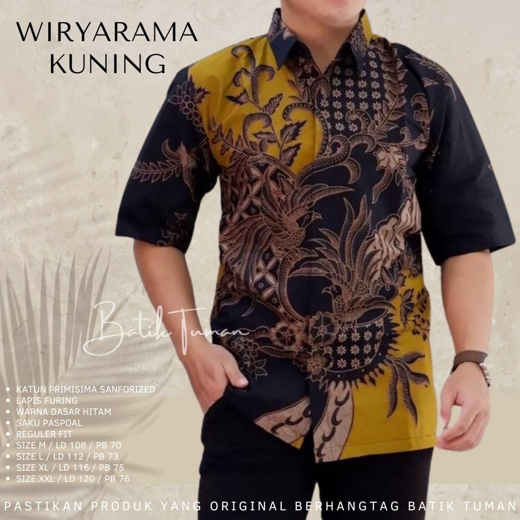 WIRYARAMA KUNING Kemeja Batik Pria Lapis Furing Katun Primisima Fashion Kemeja Pria Lengan Pendek Ba