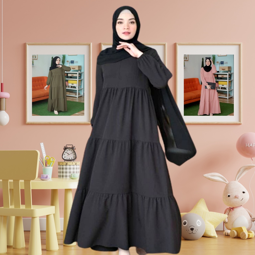 gamis remaja terbaru hitam jumbo polos bahan katun lokal jepang