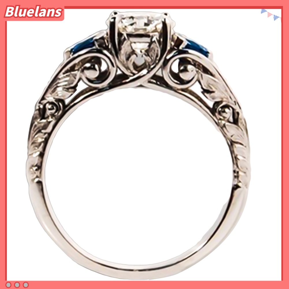 Bluelans Glitter Round Rhinestone Inlaid Hollow Band Ring Bridal Engagement Jewelry Gift