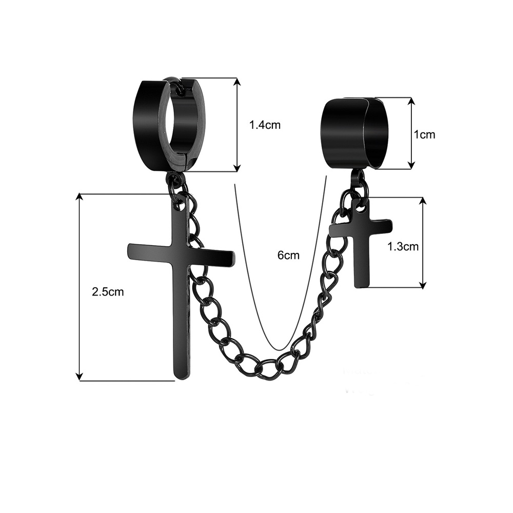 1 Pc Anting Rantai Rumbai Bentuk Bulat Salib Warna Hitam Bahan Stainless Steel Gaya Punk Rock Untuk Pria Dan Wanita