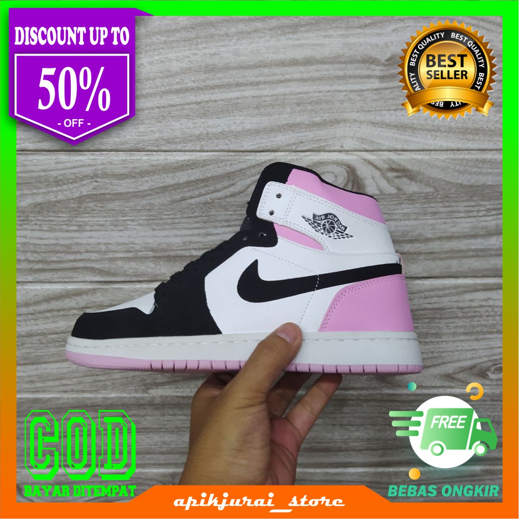 SEPATU WANITA AIR JORDAN 1 MID BLACK PINK TERMURAH KWALITAS IMPORT
