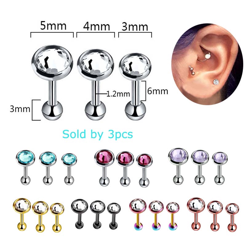 3piece Earrings Tragus Helix Piercings Cartilage Rhinestone