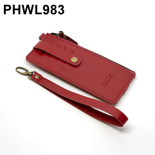 Dompet wanita pria kartu banyak dengan hand strap warna merah PHWL983