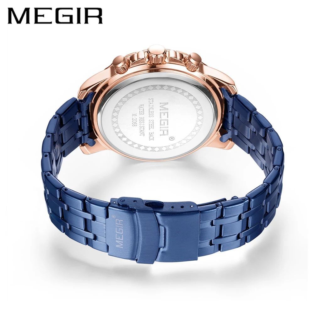 MEGIR 2068 Jam Tangan Pria Analog Chronograph Tali Stainless Luminous WATCHKITE WKOS