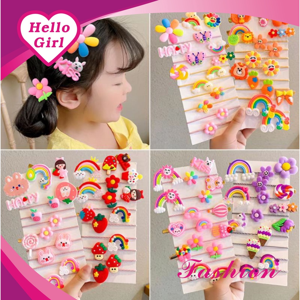 (Hello Girl) F144 Ikat Rambut Anak Set Ikat Rambut Anak 15 In 1 Kuncir Rambut Anak Lucu Macam-Macam Motif Import