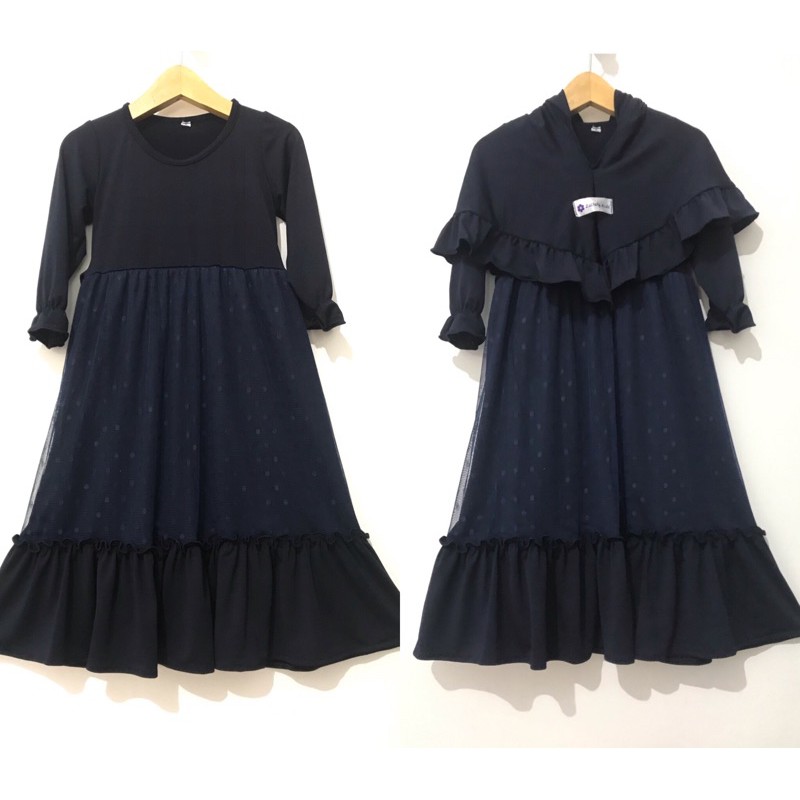 set gamis anak NAVY tile dot premium murah/gamis Tutu anak