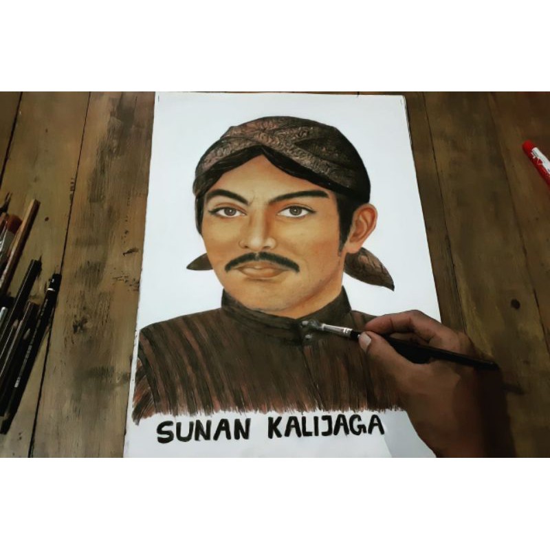 Lukisan Pensil Warna, Lukisan Walisongo, Lukisan Sunan Kalijaga, Lukisan Kertas A3 ukuran 30x42cm