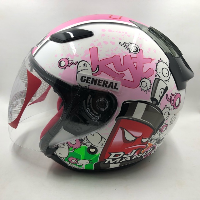 Helm KYT DJ Maru Motif 5 White Pink Putih Pink Half Face