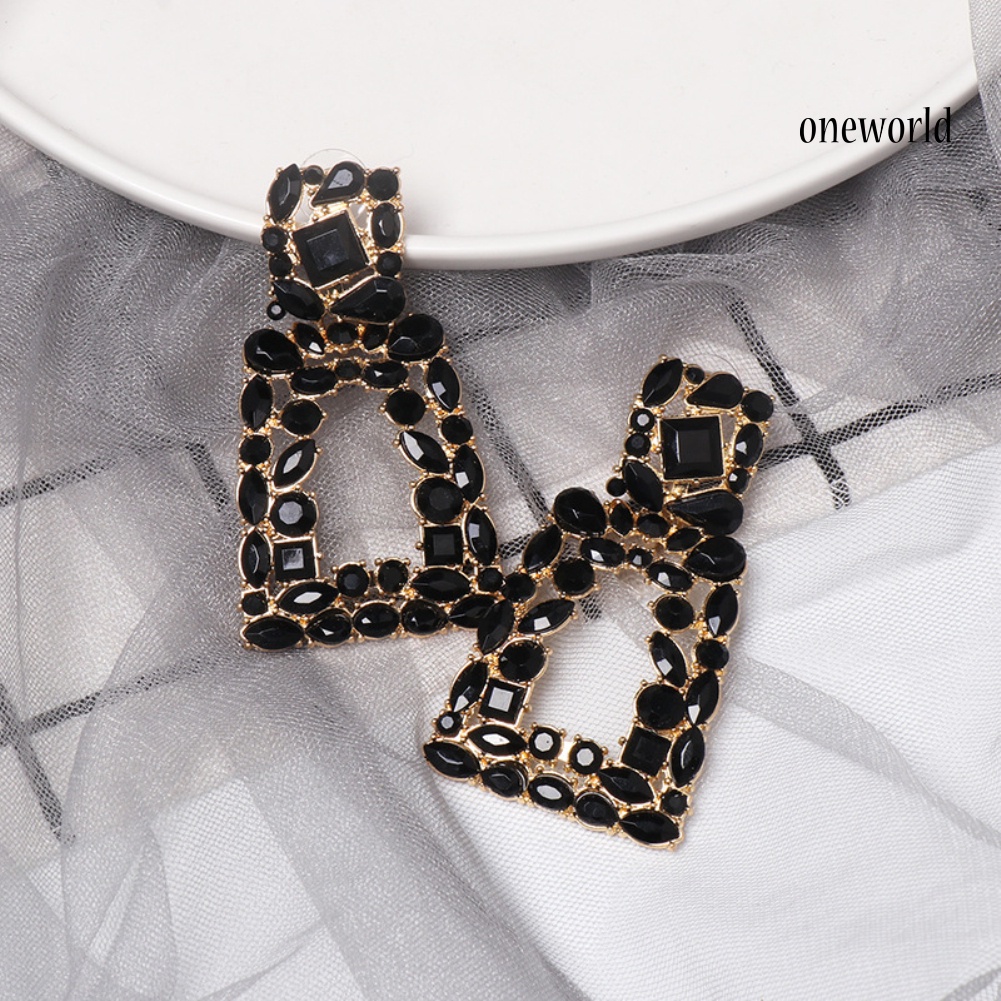 OW# Women Rhinestone Hollow Out Geometric Dangle Ear Stud Earrings Jewelry Gift