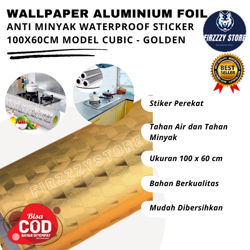 Wallpaper Aluminium Foil Anti Minyak Waterproof Sticker 100x60cm Model Cubic