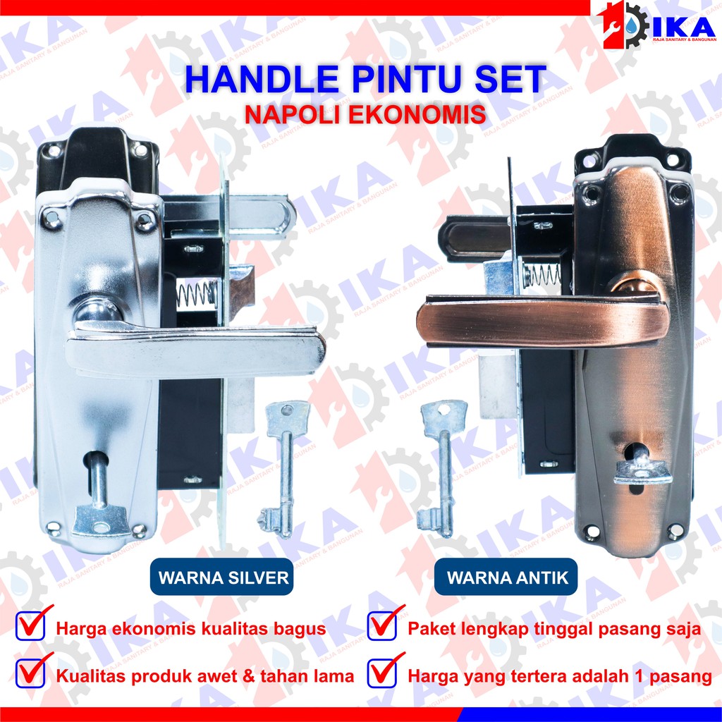  KOMPLIT LGS PASANG  GAGANG  PINTU  NAPOLI 15 CM SET KUNCI 