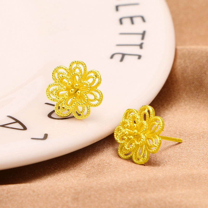 Anting Tusuk Desain Bunga Warna Emas 916 Gaya Korea