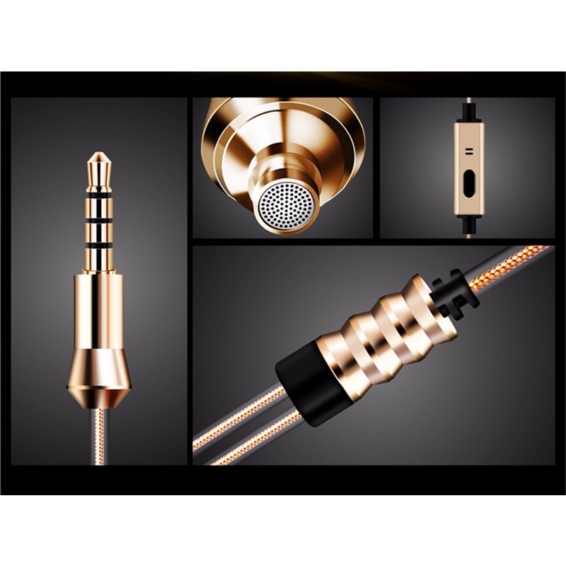 Powerful Bass Headset Gold Bullet HiFi Earphone Premium Metal With Mic