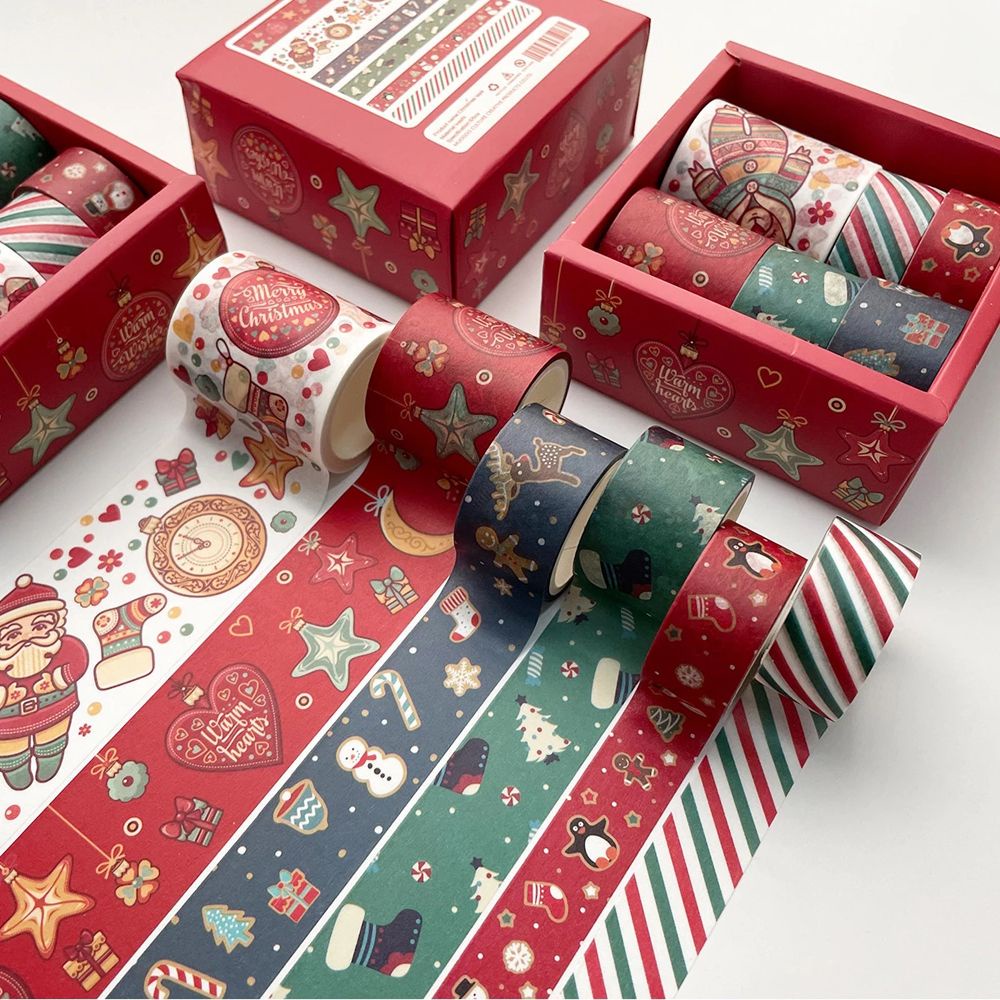 REBUY 6 pcs/box Christmas Tape Set Gift Adhesive Tape Masking Tape DIY Scrapbooking Creative Office Supplies Tape Sticker Sticker Label Handbook Decor Decorative Tape