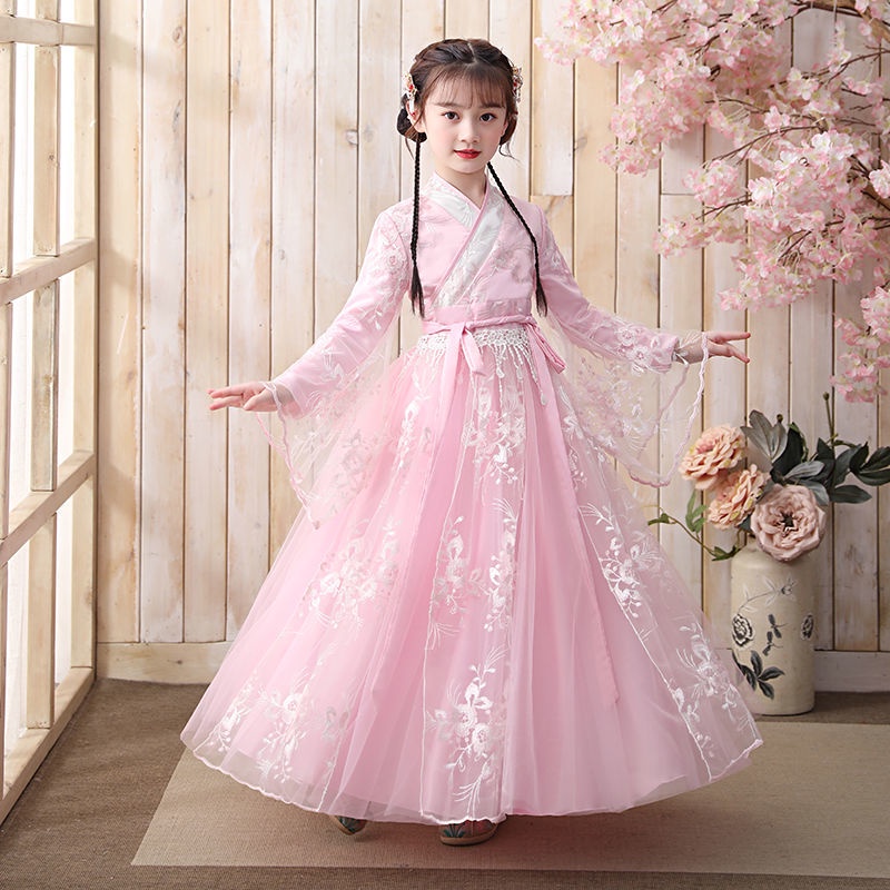 Girls' ancient clothes fluffy skirt Han clothes children's ancient style Tang clothes super fairy gi