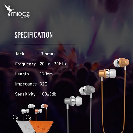 Earphone Hippo Miooz SE201 Super Bass with Microphone 100% ORIGINAL